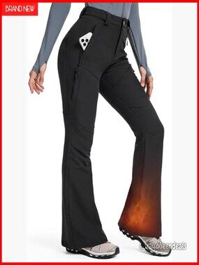 Fleece Lined Water-Resistant Snow Pants with 4 Zipper Pockets for Skiing &